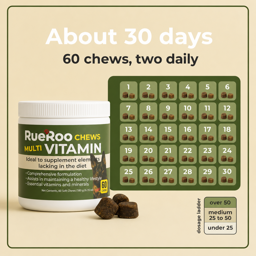 60 chews, about 30 days at two daily, multivitamin routine