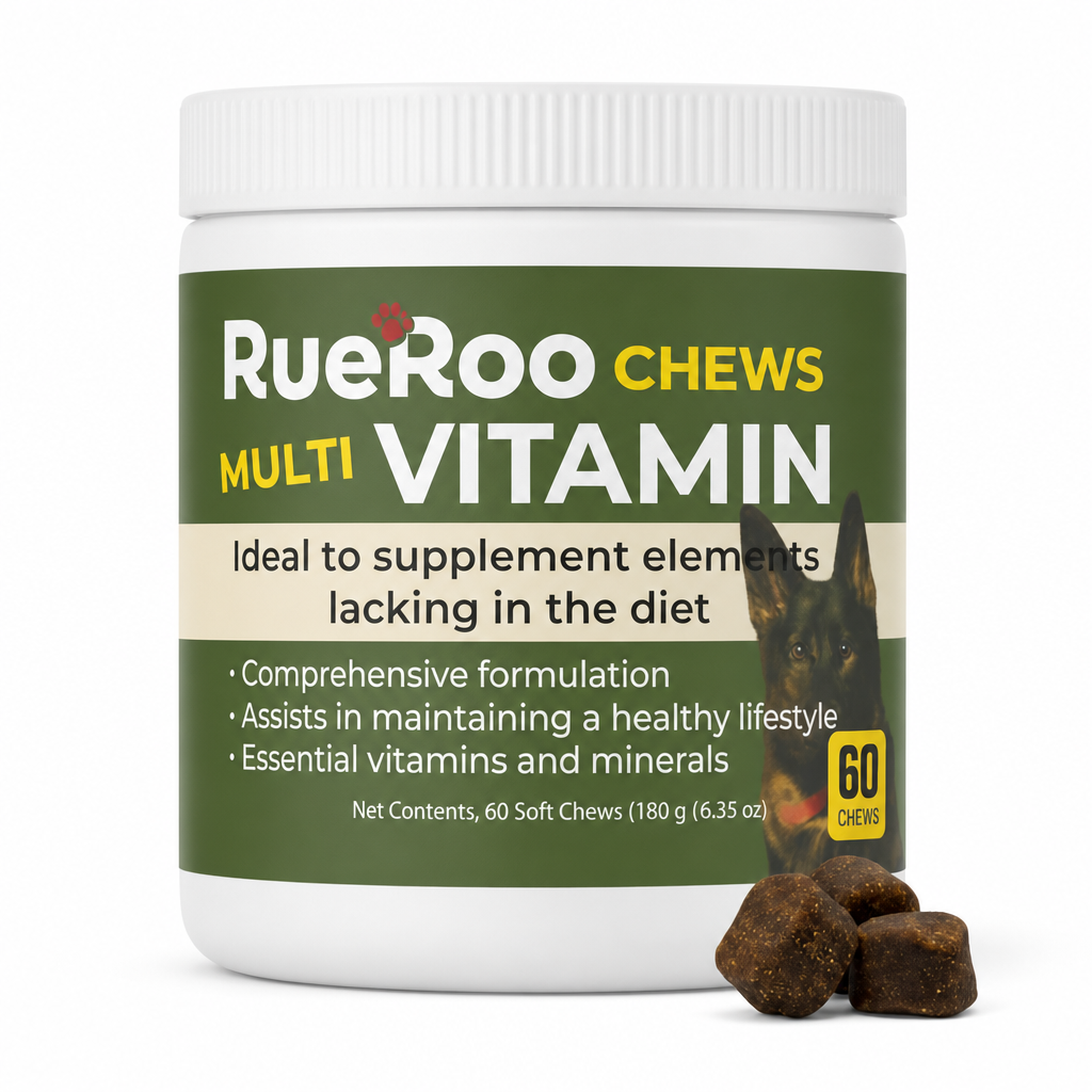 RueRoo Multivitamin chews jar and soft chews for dogs