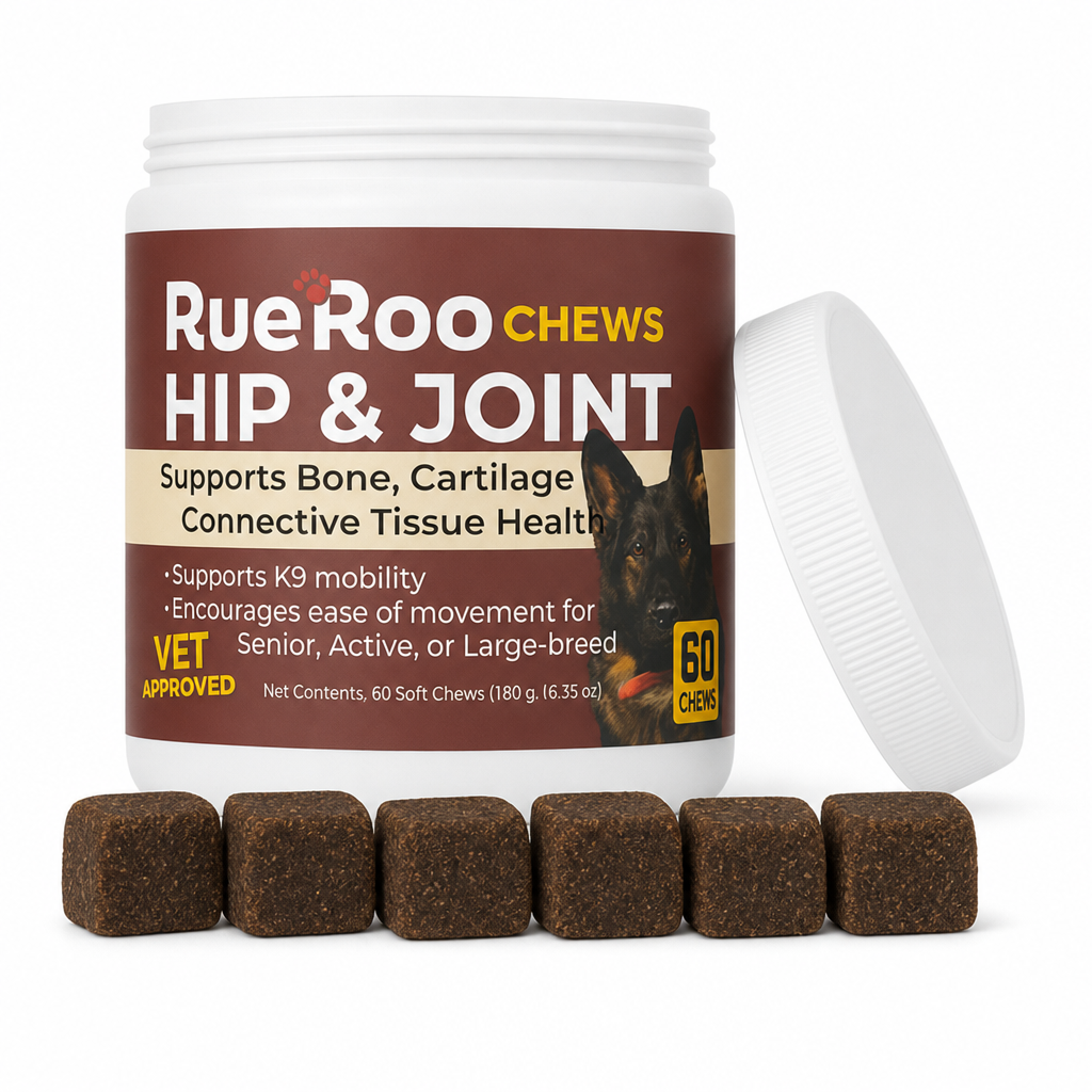 RueRoo Dog Hip and Joint Chews, 60 count, vet approved mobility supplement
