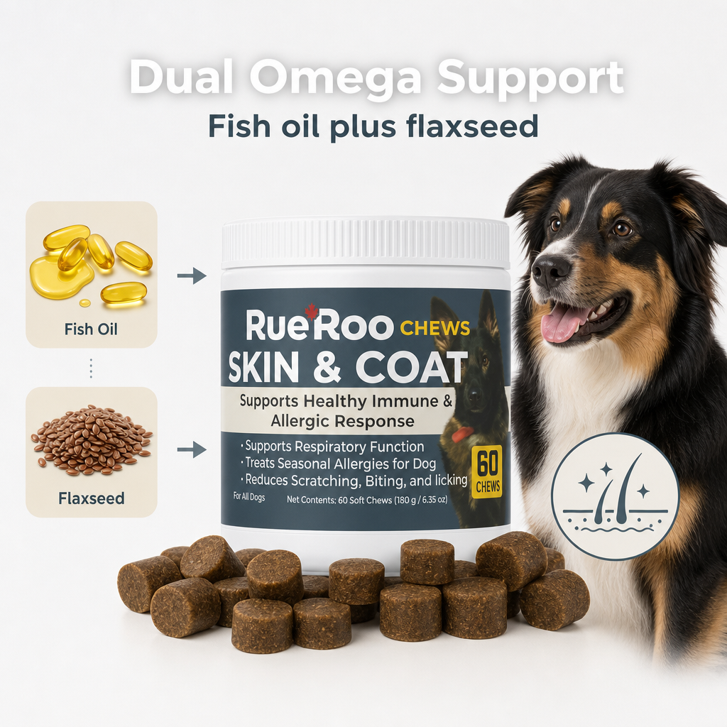 Dual omega support, fish oil plus flaxseed for dog skin and coat