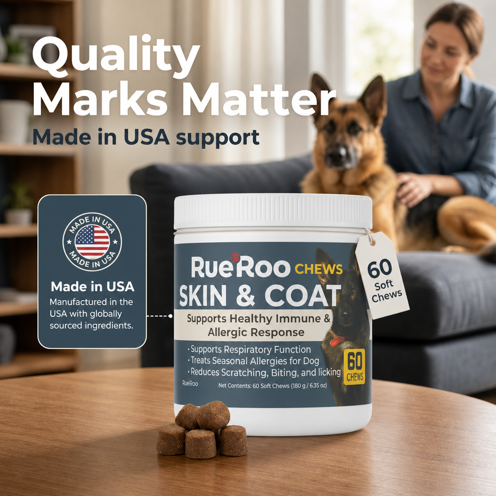 Made in USA skin and coat chews, quality marks and clean ingredients