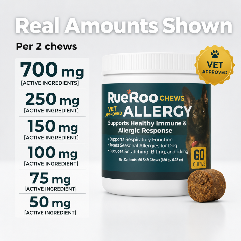 Allergy chew active ingredient amounts per 2 chews, vet approved