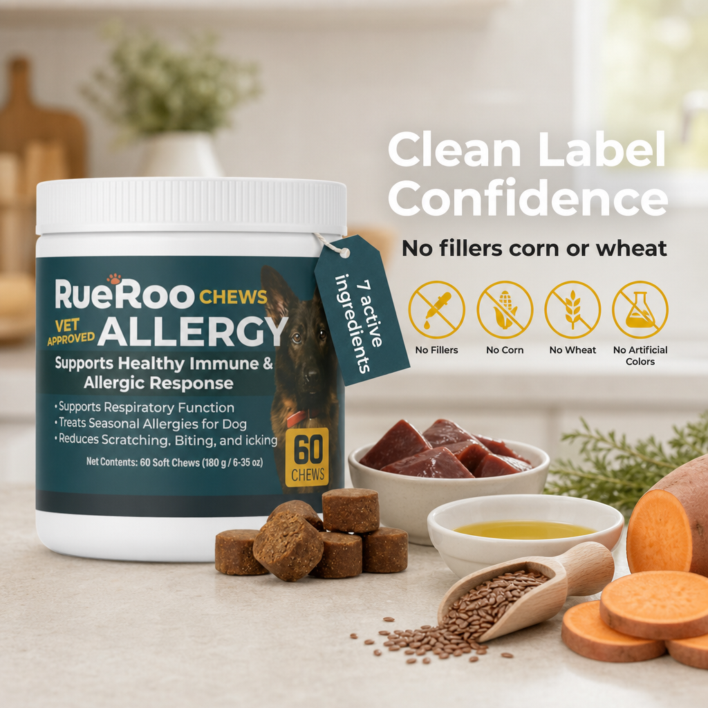 Clean label dog allergy chews, no fillers corn or wheat