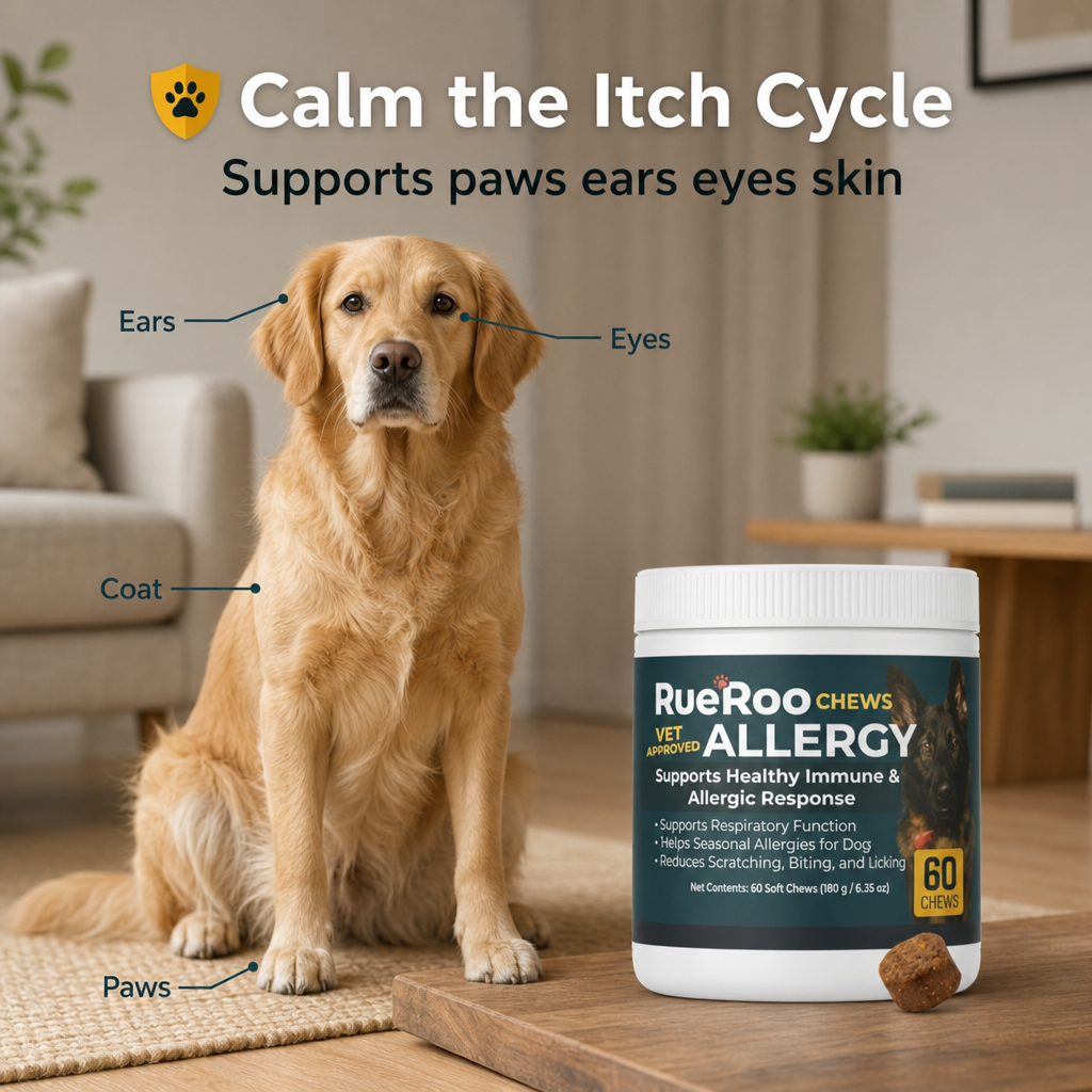 Calm the itch cycle, supports dog paws ears eyes and skin