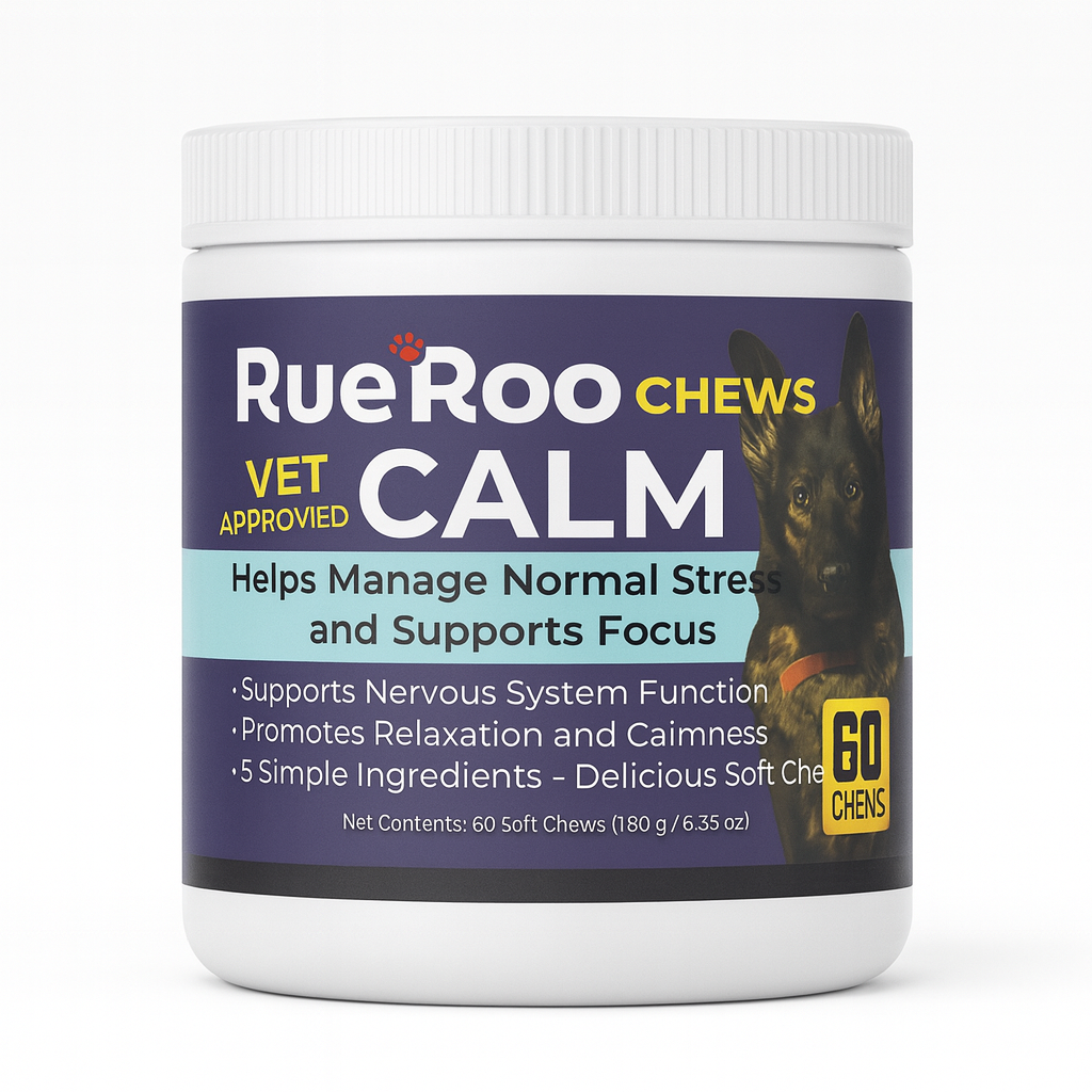 RueRoo Dog Calm Chews – 60 Count | Calming Support Supplement for Dogs | Easy Daily Chews