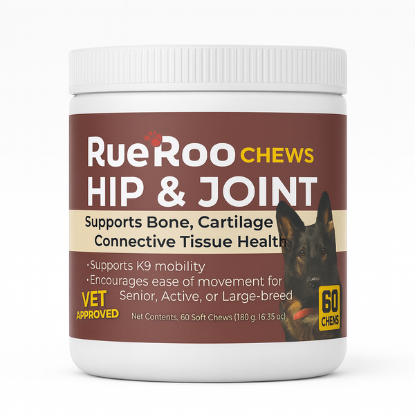 RueRoo Dog Hip & Joint Chews – 60 Count | Joint Support Supplement for Dogs | Daily Mobility & Flexibility Support